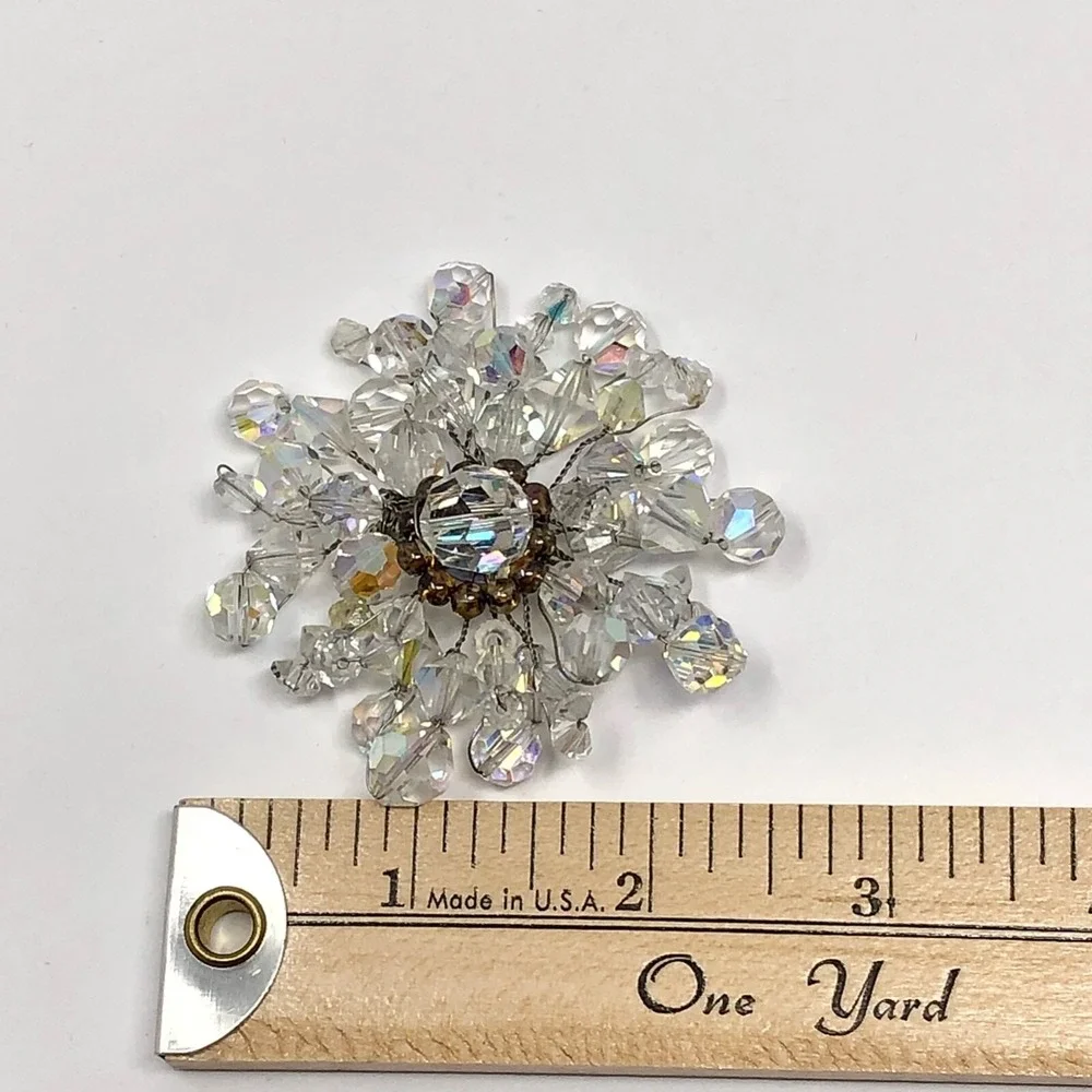 Vintage Brooch Iridescent Bead 2.5 Inches Statement Neutral Cluster Pin
